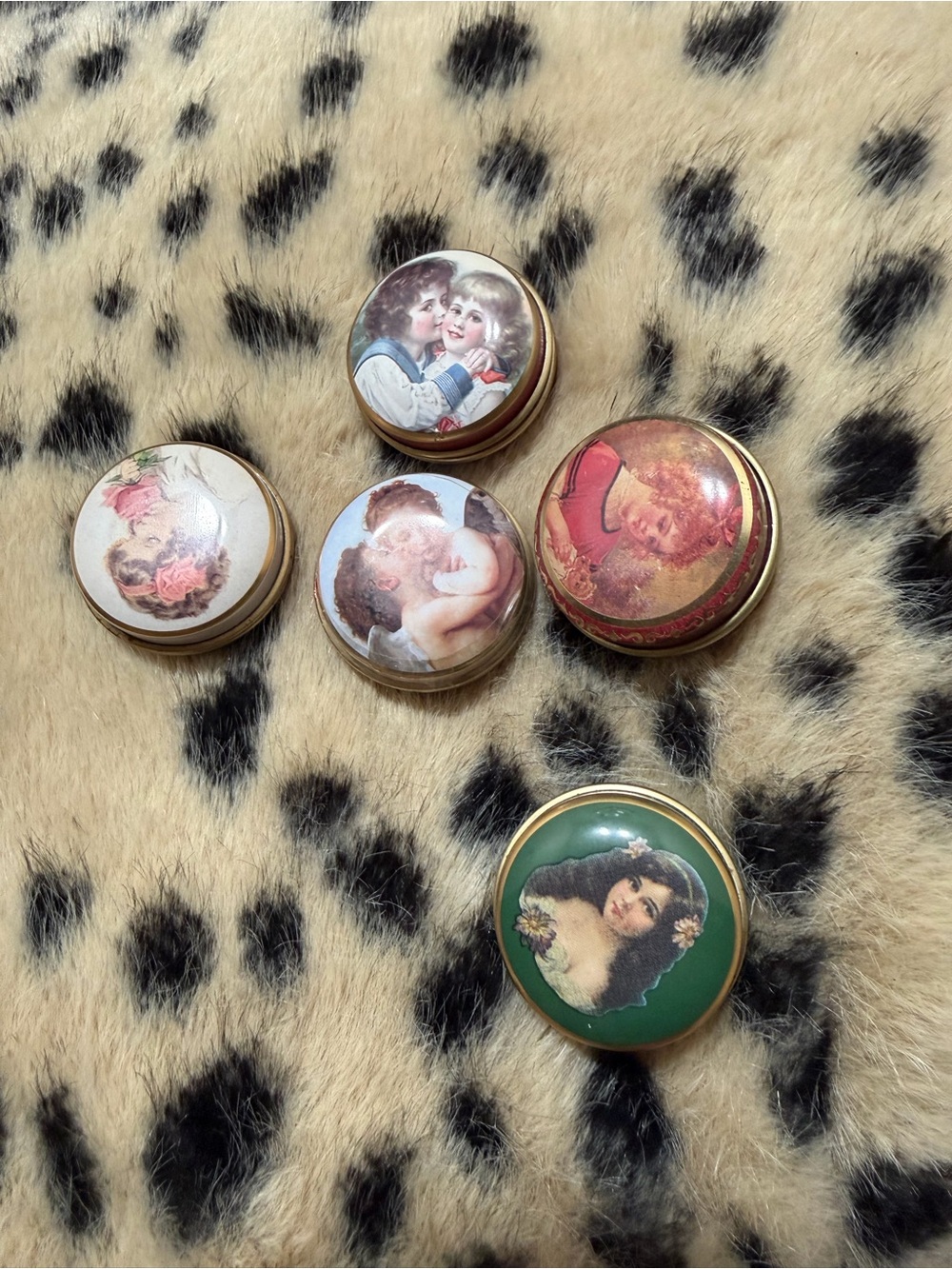 Vintage Decorative Floral Portrait Trinket Boxes - Green, Red, Ivory Assortment